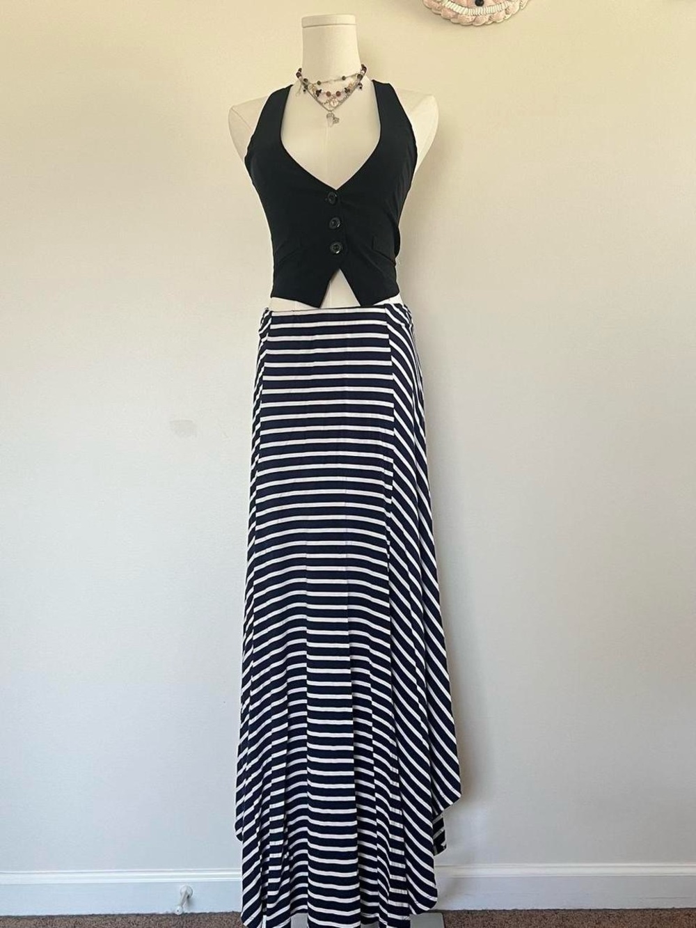 Chicos Striped navy blue and White Maxi Skirt